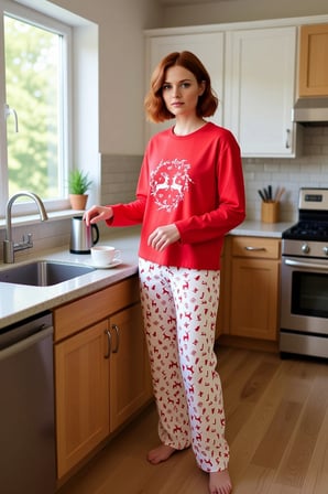Kadin Kirmizi Yılbaşı Temali Uzun Kollu Pijama Takımı Fonksiyonel Dayanıklı Kaliteli Rahat