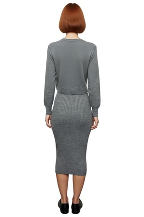 Kadın Gri Midi Bodycon Triko Elbise ve Kısa Hırka İkili Takım Sonbahar Kış Stili Kaliteli Şık