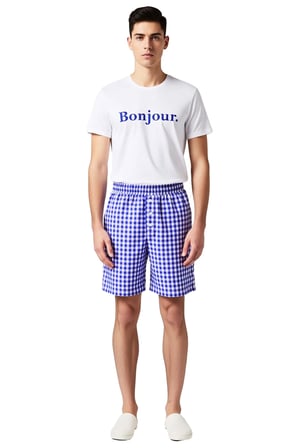 Erkek Bonjour Baskılı Bisiklet Yaka Şortlu Pijama Takımı Fonksiyonel Dayanıklı Kaliteli Şık
