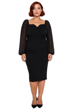 Kadın Büyük Beden Bodycon Midi V Yaka Uzun Kol Dokuma Krep Şık Elbise İlkbahar Sonbahar Özel