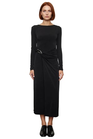 Kadın Aksesuar Detaylı Uzun Kollu Bodycon Maxi Örme Elbise Şık Kış Koleksiyonu Özel Anlara Hazır