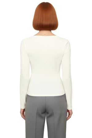 Kadın Gri Kare Yaka Fitted Uzun Kollu Pamuklu Bluz Günlük Kullanım İçin Cool & Comfort Özellikli