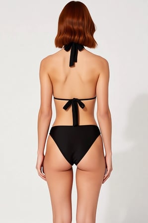 Kadın Bikini Takımı Üçgen Kaplı Halter Yaka Kolsuz Düşük Bel Balensiz Aksesuarlı Regular Kalıp