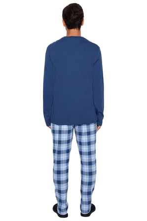 Erkek Ekose Pamuk Pijama Takımı Bisiklet Yaka Uzun Kollu Fonksiyonel Dayanıklı Kaliteli Şık