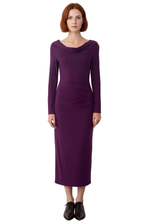 Kadın Bodycon Degaje Yaka Büzgülü Maxi Elbise Kalın Sandy Dokuma Uzun Kollu Şık Kış Stili Kaliteli