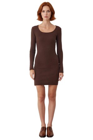 Kadınlar İçin Havuz Yaka Uzun Kollu Bodycon Fitilli Mini Elbise Şık Kışlık Günlük Stil İdeal