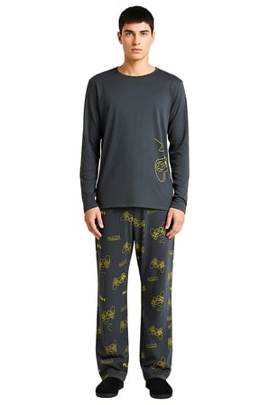 Erkek Oyun Temalı Bisiklet Yaka Uzun Kollu Pijama Takımı Fonksiyonel Dayanıklı Kaliteli Şık
