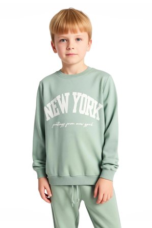 Kız Çocuk Alt-Üst Pamuklu New York Baskılı Bisiklet Yaka Sweatshirt ve Eşofman Takımı Kaliteli Şık
