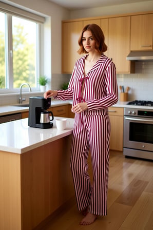 Kadın Çizgili Gömlek Yaka Bağlamalı Pijama Takımı Fonksiyonel Dayanıklı Kaliteli Konforlu Şık
