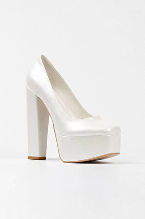 Kadın Moda Şık Sedef Cilt Klasik Köşe Kalıplı Kalın Düğün Nişan Gece Abiye Ayakkabı