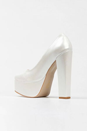 Kadın Moda Şık Sedef Cilt Klasik Köşe Kalıplı Kalın Düğün Nişan Gece Abiye Ayakkabı