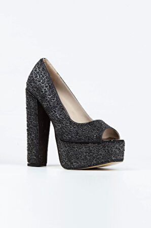 Kadın Moda Gold Sultan Full Inci Taşlı Klasik Köşe Kalıplı Kalın Düğün Nişan Gece Abiye Ayakkabı