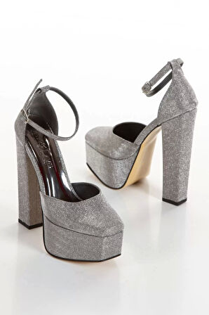 Kadın Moda Şık Kalın Yüksek Topuklu Köşeli Platformlu Topuklu Düğün Nişan Gece Abiye Ayakkabı