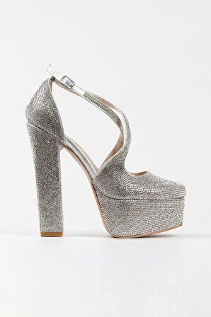 Kadın Moda Şık Gold Sultan Full Taş Klasik Köşe Kalıplı Kalın Düğün Nişan Gece Abiye Ayakkabı