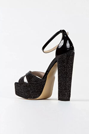 Kadın Moda Şık Platin Ayna Full Taş Klasik Köşe Kalıplı Kalın Düğün Nişan Gece Abiye Ayakkabı