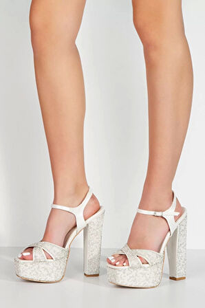 Kadın Moda Platin Ayna Full Inci Taşlı Klasik Köşe Kalıplı Kalın Düğün Nişan Gece Abiye Ayakkabı