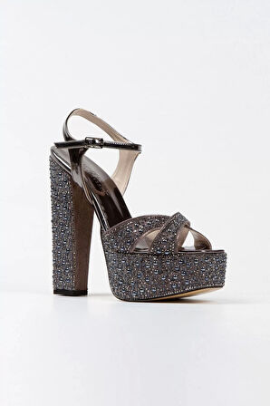 Kadın Moda Platin Ayna Full Inci Taşlı Klasik Köşe Kalıplı Kalın Düğün Nişan Gece Abiye Ayakkabı