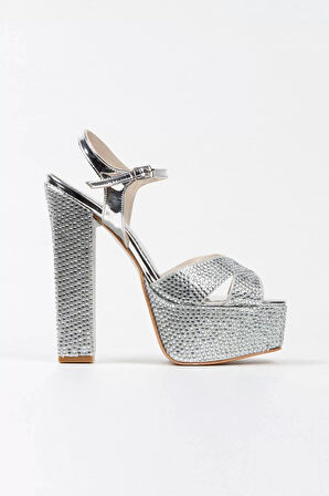 Kadın Moda Şık Gold Ayna Full Taşlı Klasik Köşe Kalıplı Kalın Düğün Nişan Gece Abiye Ayakkabı