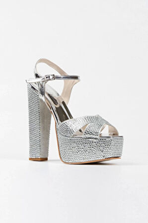 Kadın Moda Şık Gold Ayna Full Taşlı Klasik Köşe Kalıplı Kalın Düğün Nişan Gece Abiye Ayakkabı