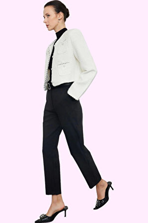 Kadın Dokuma Boru Paça Pantolon Normal Bel Cigarette Kalıp Günlük Kullanım Kaliteli Malzeme