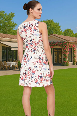 A Kesim Çiçek Desenli Mini Elbise Polyester Elastan Yazlık Günlük Özenle Seçilmiş Rahat Kullanım