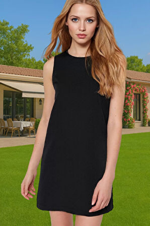 Kadın Kısa Shift Elbise Polyester Dokuma Yazlık İş Elbisesi Şık Görünüm Konforlu Kesim Şık Görünüm