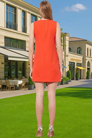 Kadın Kısa Shift Elbise Polyester Dokuma Yazlık İş Elbisesi Şık Görünüm Konforlu Kesim Şık Görünüm