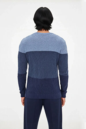 Erkek Regular Kalıp Renk Bloklu Bisiklet Yaka Uzun Kollu Triko Kazak İle Şıklığı Yakalayın