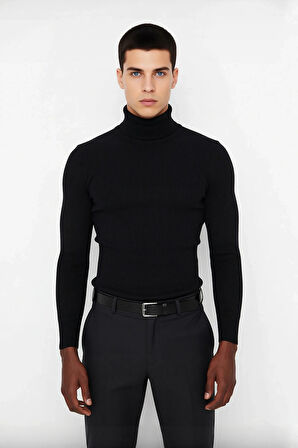 Erkek Fitted Balıkçı Yaka Fitilli Triko Kazak Kış Günleri İçin İdeal Şıklığı ve Konforu Sunar