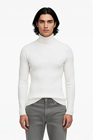 Erkek Fitted Balıkçı Yaka Fitilli Triko Kazak Kış Günleri İçin İdeal Şıklığı ve Konforu Sunar