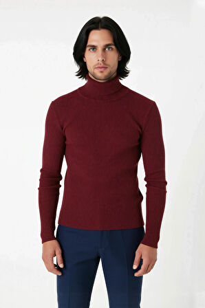 Erkek Fitted Balıkçı Yaka Fitilli Triko Kazak Kış Günleri İçin İdeal Şıklığı ve Konforu Sunar