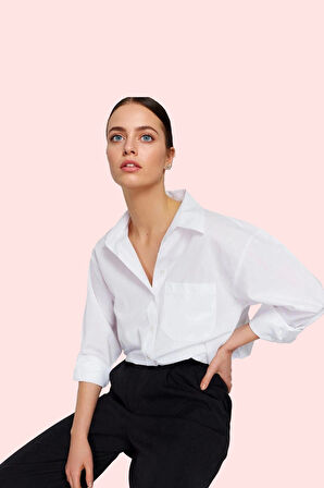 Kadın Boyfriend Geniş Kalıp Pamuklu Gömlek Günlük Casual Stil Hafta Sonu Dayanıklı Malzeme