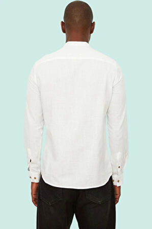 Erkek Slim Fit Hakim Yaka Pamuklu Keten Görünümlü Gömlek Günlük Kullanım Dayanıklı Malzeme