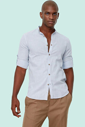Erkek Basic Slim Fit Hakim Yaka Pamuklu Günlük Gömlek Hafta Sonu Yaz Aylarının Vazgeçilmezi