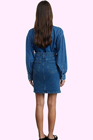 Kadın Denim Mini Etek Yüksek Bel Kemerli Casual Günlük Kombinler Yaz Aylarının Vazgeçilmezi