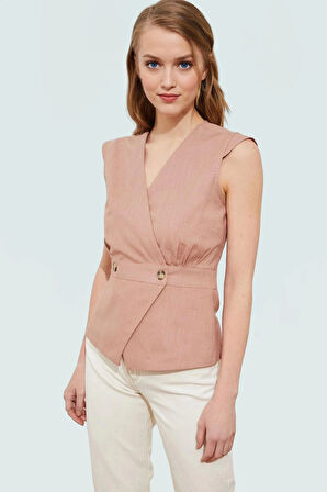 Kadın Keten Görünümlü V Yaka Kolsuz Bluz Pamuklu Yazlık Günlük Seçkin Malzeme Yüksek Kalite