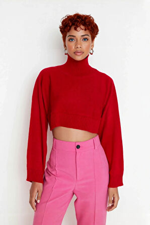 Kadın Ekru Oversize Dik Yaka Triko Kazak Basic Düşük Kol Uzun Boy Kışlık Günlük Şıklık Kaliteli