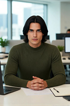 Erkek Fitted Dar Kalıp Dik Yaka Uzun Kol Fitilli Triko Kazak Kış Günleri İçin Şık ve Rahat Seçim