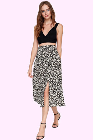 Kadın Çiçek Desenli Midi Etek Yüksek Bel A line Kesim Viskoz Günlük Stil Dayanıklı Malzeme