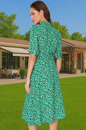 Kadın Midi Boy Gömlek Elbise Animal Desenli Viskoz Kumaş Günlük Stil Modern Stil