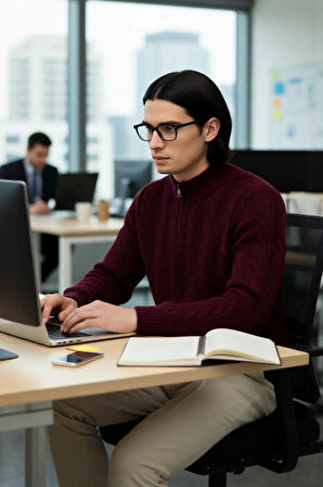 Unisex Regular Fit Fermuarlı Yarım Balıkçı Yaka Kalın Saç Örgü Triko Kazak Kışlık Kombinlerinize