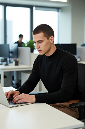 Erkek Fitted Yarım Balıkçı Yaka Triko Kazak Basic Koleksiyon Kış Stilinize Konforlu Bir Dokunuş