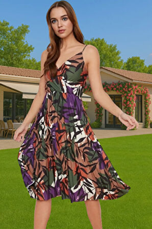 Pileli Midi Elbise Polyester Örme Yazlık Günlük Şık Özenle Seçilmiş Modern Stil Zarifane Tasarım