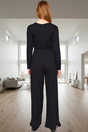 Kadın Viskon Örme Pijama Takımı Rahat Geniş Paça Yüksek Bel Kaliteli İşçilik