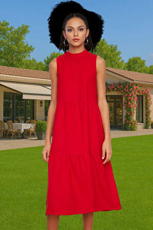 Kadın Midi Boy Shift Elbise Polyester Dokuma Kumaş Günlük Tarz Konforlu Kesim Mükemmel Uyum