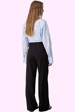 Kadın Geniş Paça Flare Pantolon Yüksek Bel Dokuma Kumaş İş Ve Günlük Yaz Aylarının Vazgeçilmezi