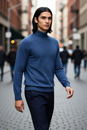 Erkek Fitted Kalıp Yarım Balıkçı Yaka Triko Kazak Kış Sezonu İçin Modern ve Şık Bir Seçim Kaliteli