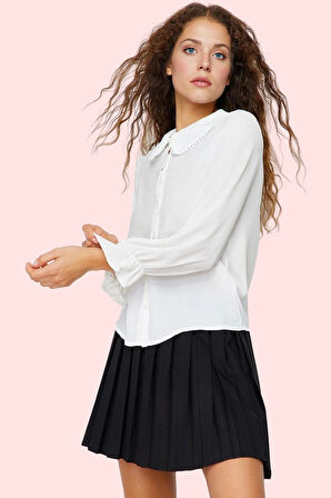 Kadın Basic Kalıp Uzun Kollu Balon Kol Gömlek Dantel Detaylı Günlük Kullanım Modern Tasarım