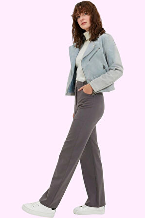 Kadın Yüksek Bel Straight Pantolon Düz Desen Kemerli İş Ve Günlük Yaz Aylarının Vazgeçilmezi