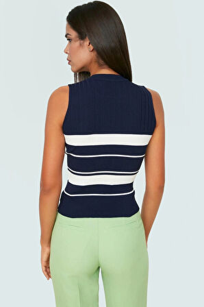 Kadın Bisiklet Yaka Triko Bluz İnce Polyester Renk Bloklu Yazlık Günlük Kullanım İçin Konforlu Kesim